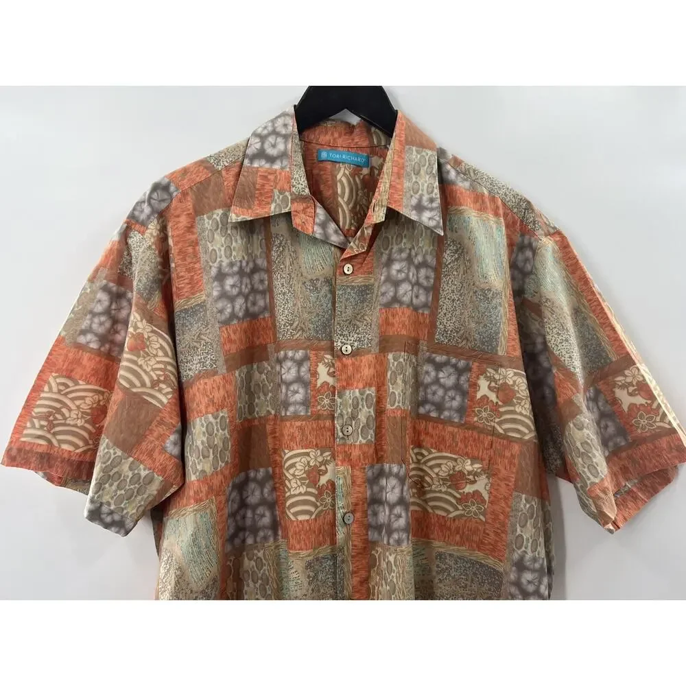 Tori Richard Men’s Short Sleeve Shirt Button Down Orange Tan Floral Size L EUC - Picture 2 of 10